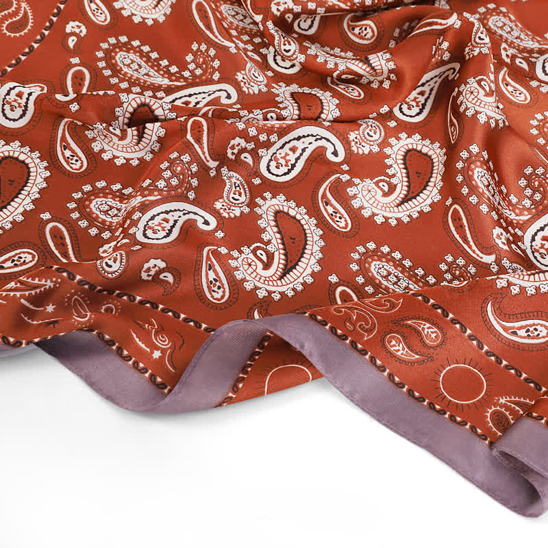 Classic Two Tone Paisley Flower Prints Square Scarf