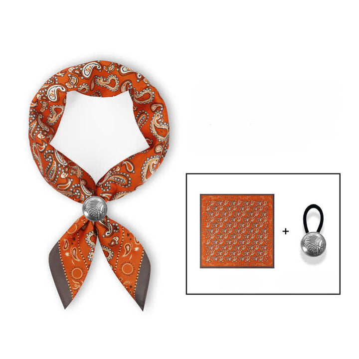 Luxurious British Style Paisley Square Scarf with Scarf Buckle