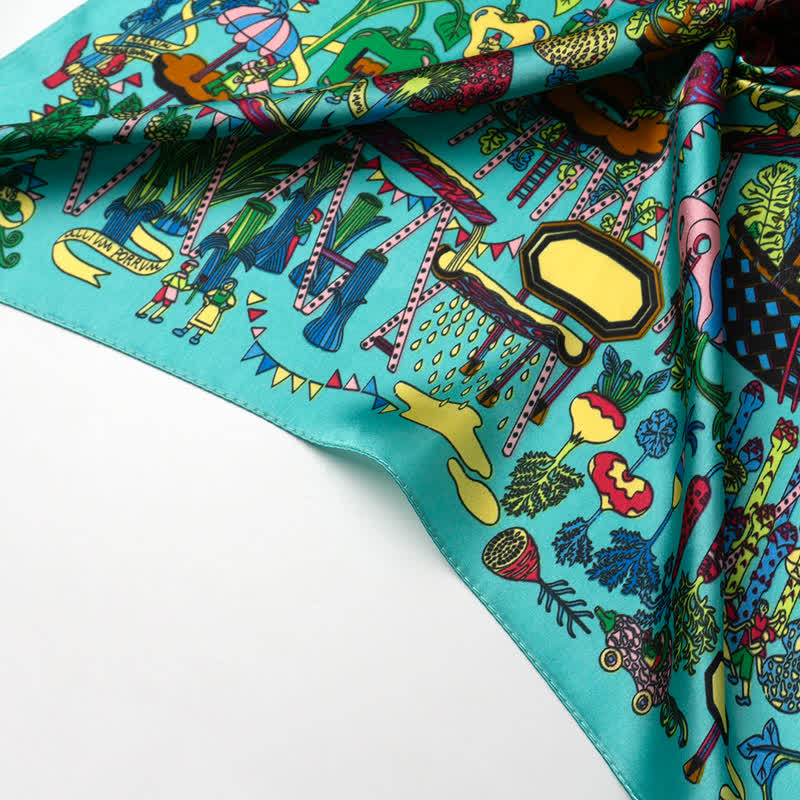 Cyan Botanical Paradise Square Scarf with Scarf Buckle