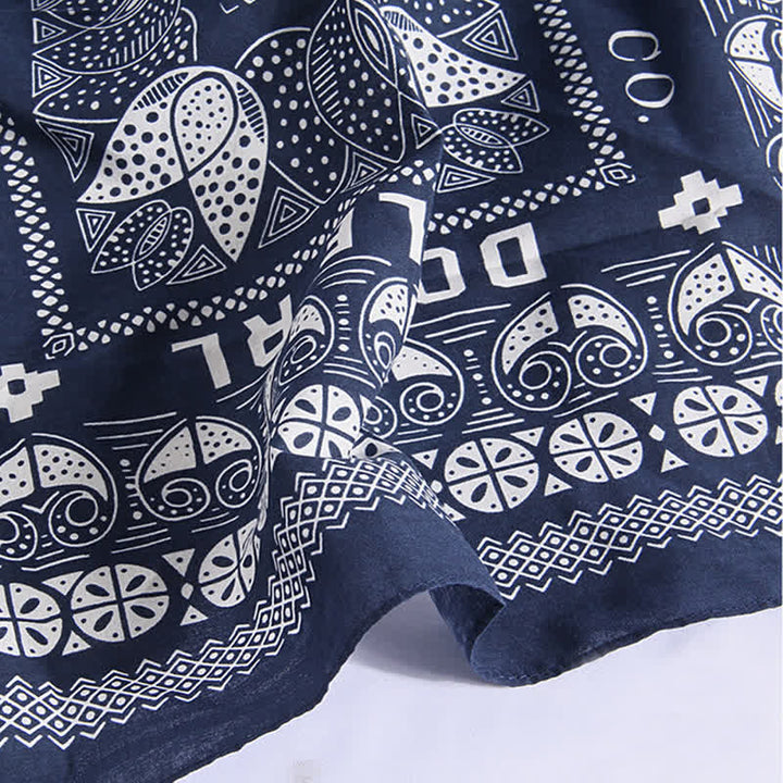 Ethnic Floral Pattern Square Scarf with Scarf Buckle