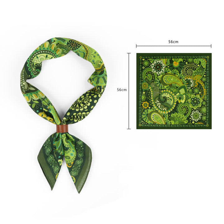 Fantastic Green Paisley Square Scarf with Scarf Buckle