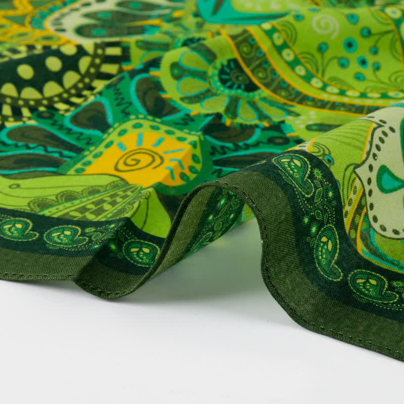 Fantastic Green Paisley Square Scarf with Scarf Buckle