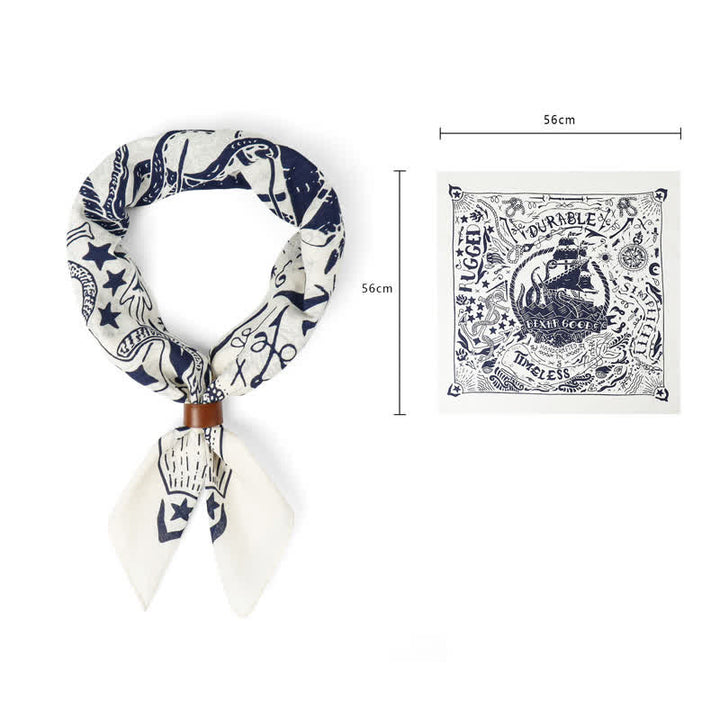 Marine Sailing Pattern Square Scarf with Scarf Buckle