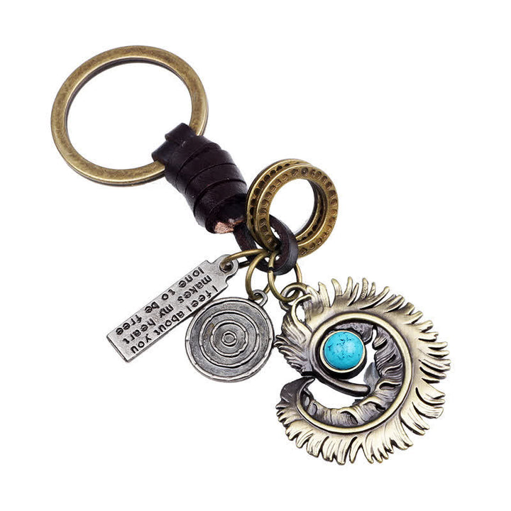 Phoenix Tail Blue Artificial Turquoise Leather Keychain