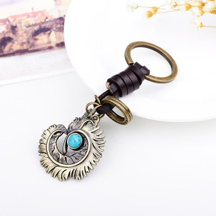 Phoenix Tail Blue Artificial Turquoise Leather Keychain