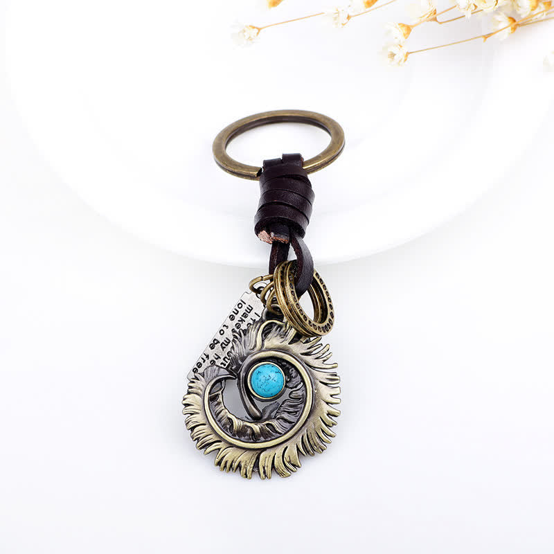 Phoenix Tail Blue Artificial Turquoise Leather Keychain