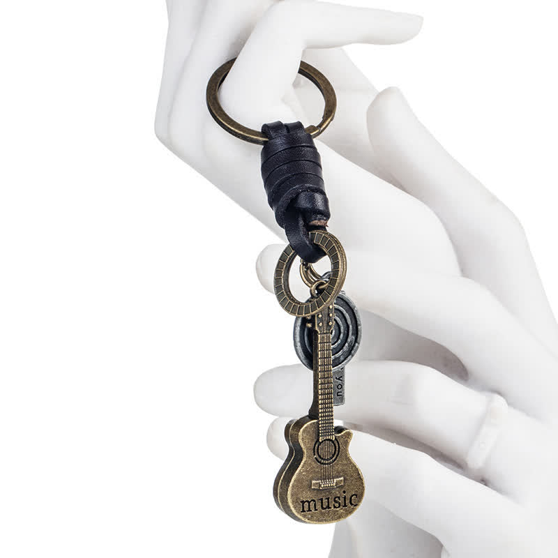 Cute Musical Guitar Pendant Leather Keychain - image 4