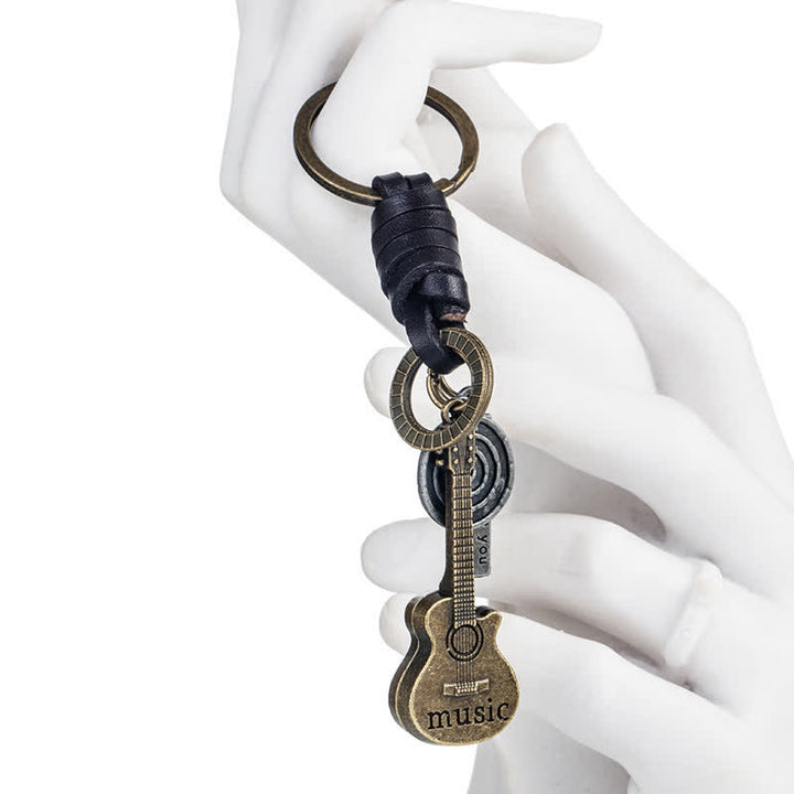 Cute Musical Guitar Pendant Leather Keychain - image 4