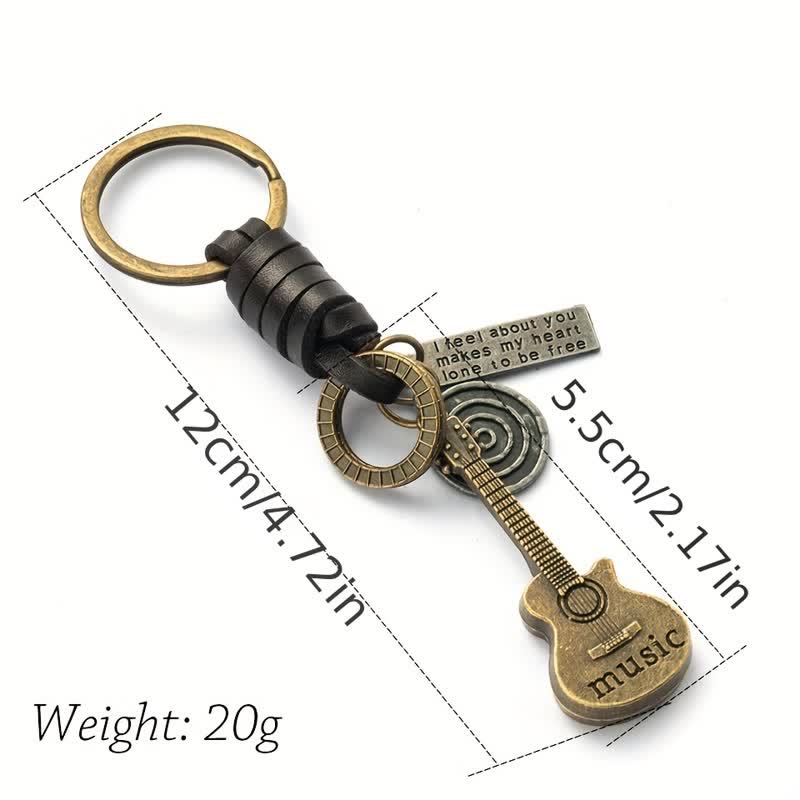Cute Musical Guitar Pendant Leather Keychain - image 5