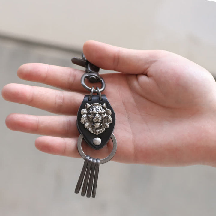 Wild West Cool Lion Head Leather Keychain - image 2