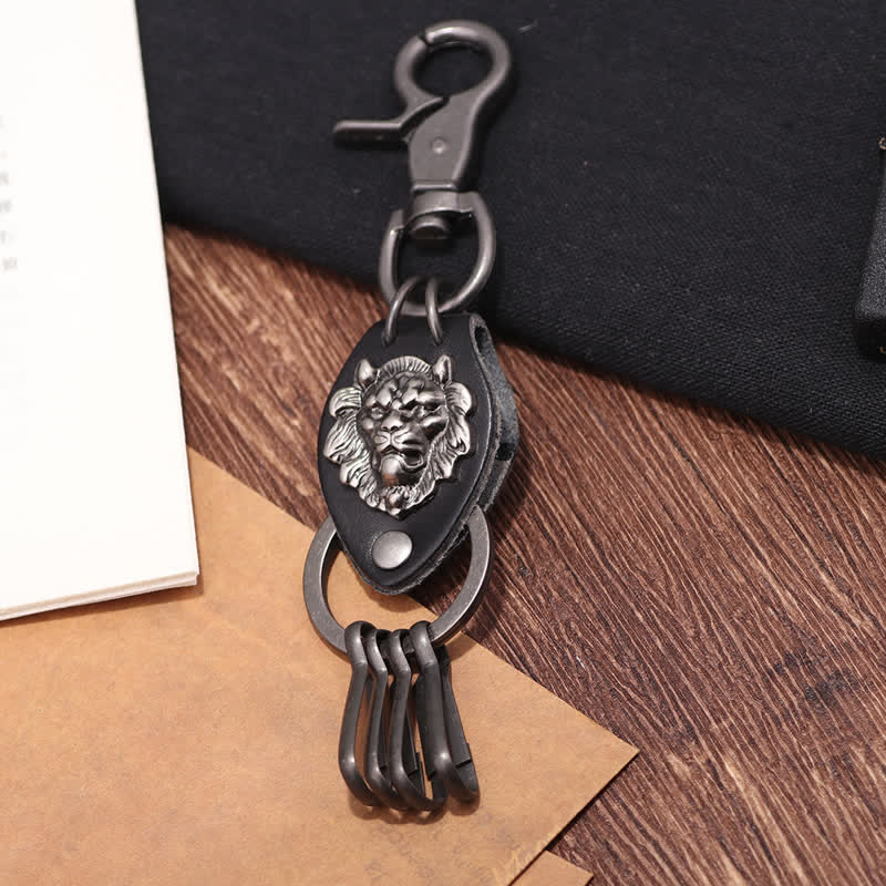 Wild West Cool Lion Head Leather Keychain - image 1