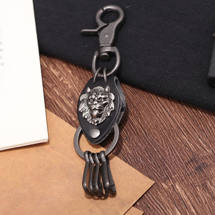 Wild West Cool Lion Head Leather Keychain - image 1