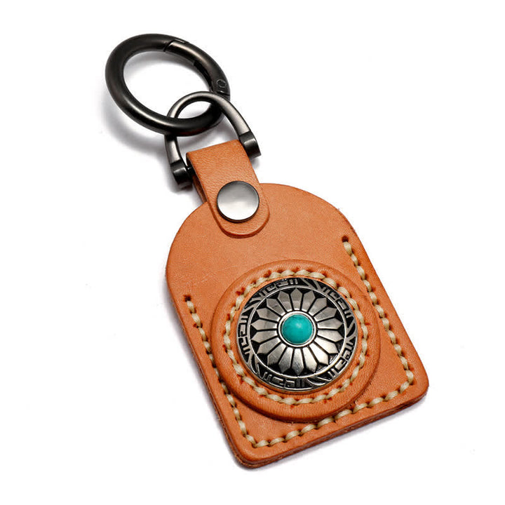 Charming Boho Flower Turquoise Leather Keychain - Orange - image 0