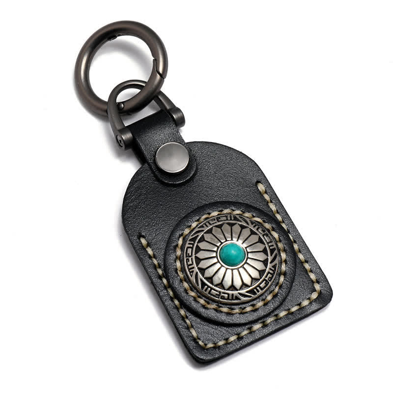Charming Boho Flower Turquoise Leather Keychain - Black - image 6