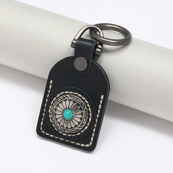 Charming Boho Flower Turquoise Leather Keychain