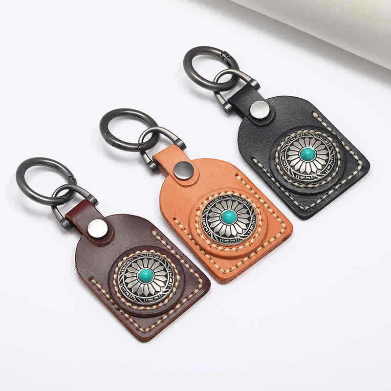 Charming Boho Flower Turquoise Leather Keychain - image 1