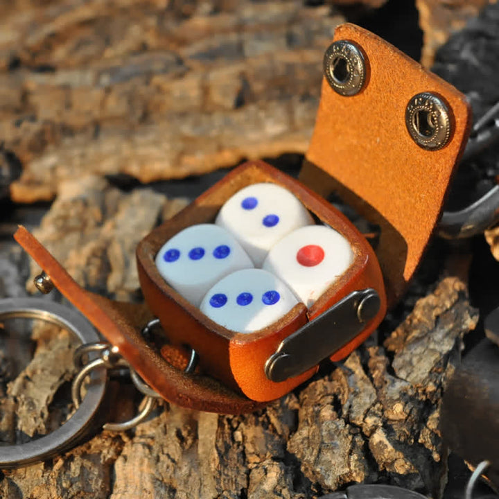 Vintage Mini Dice Case Design Leather Keychain - image 3