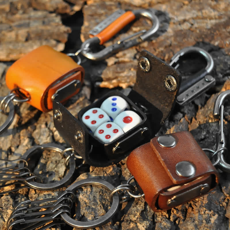 Vintage Mini Dice Case Design Leather Keychain - image 1