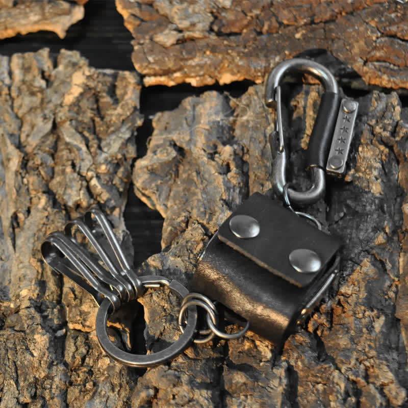 Vintage Mini Dice Case Design Leather Keychain - Black - image 8