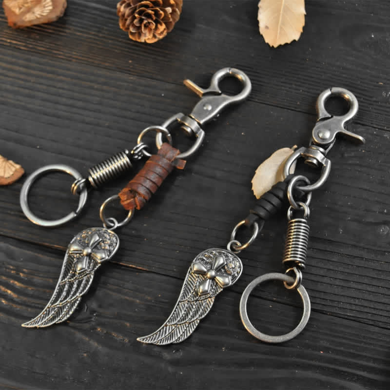 Small Cross Angel Wings Ornaments Leather Keychain