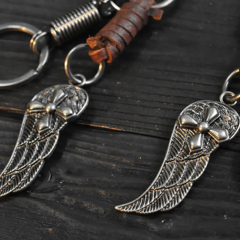 Small Cross Angel Wings Ornaments Leather Keychain - image 4