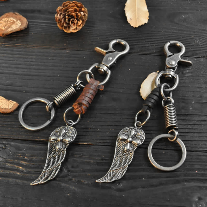 Small Cross Angel Wings Ornaments Leather Keychain