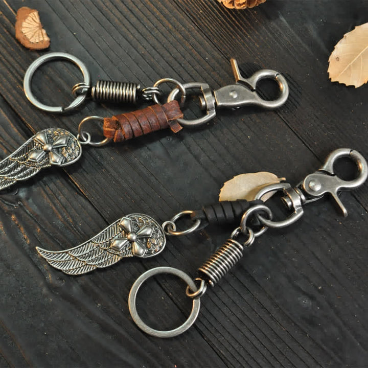 Small Cross Angel Wings Ornaments Leather Keychain