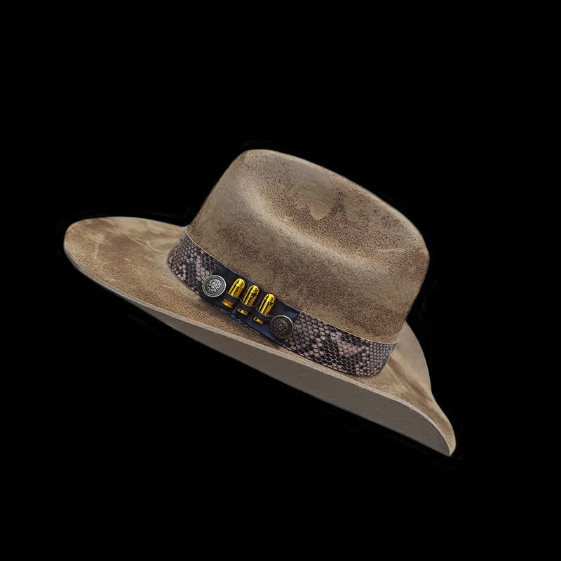 Bullet Decors Snake Skin Pattern Ribbon Cowboy Hat