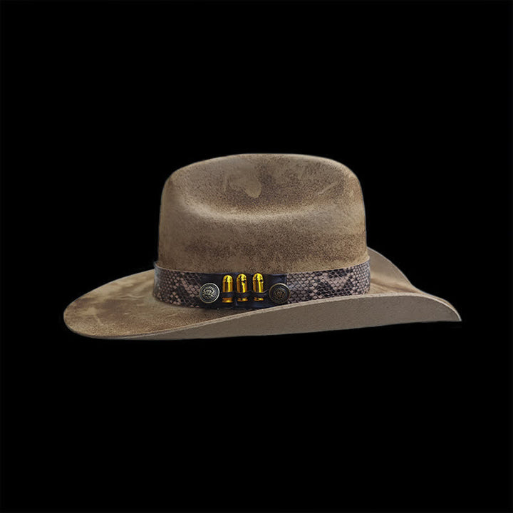 Bullet Decors Snake Skin Pattern Ribbon Cowboy Hat