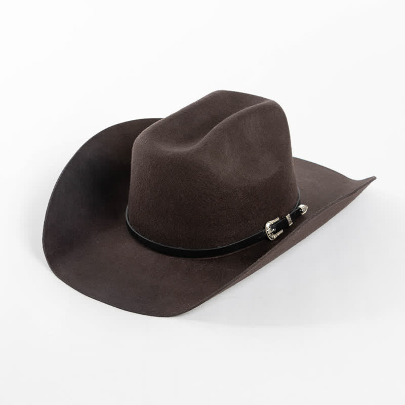 Various Solid Colors Black Leather Strap Cowboy Hat