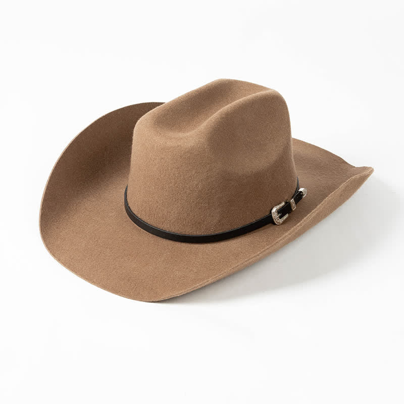 Various Solid Colors Black Leather Strap Cowboy Hat