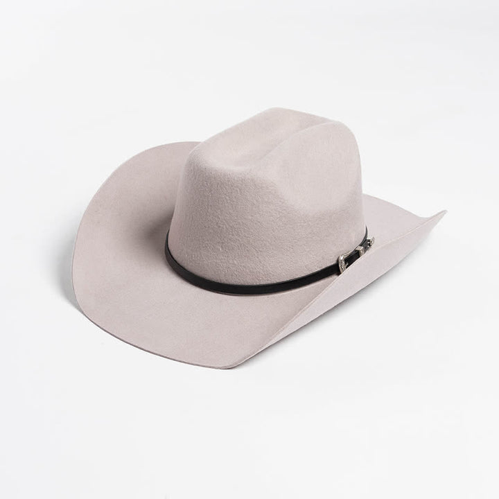 Various Solid Colors Black Leather Strap Cowboy Hat