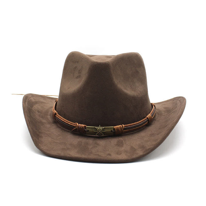 Ethnic Style Rope Decor Curved Brim Felt Cowboy Hat