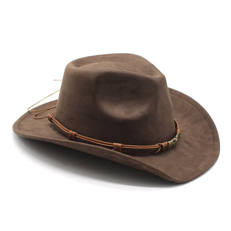Ethnic Style Rope Decor Curved Brim Felt Cowboy Hat - image 4