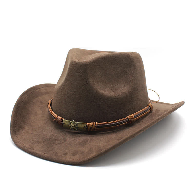 Ethnic Style Rope Decor Curved Brim Felt Cowboy Hat