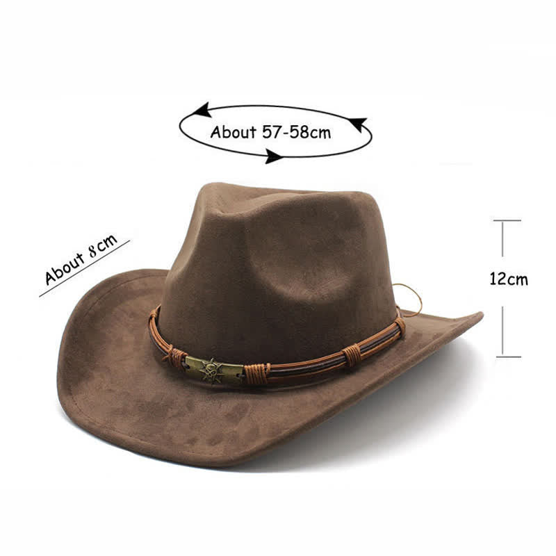 Ethnic Style Rope Decor Curved Brim Felt Cowboy Hat