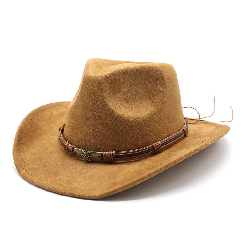 Ethnic Style Rope Decor Curved Brim Felt Cowboy Hat