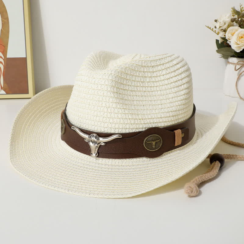 Cattle Decor Summer Beach Sunscreen Straw Hat