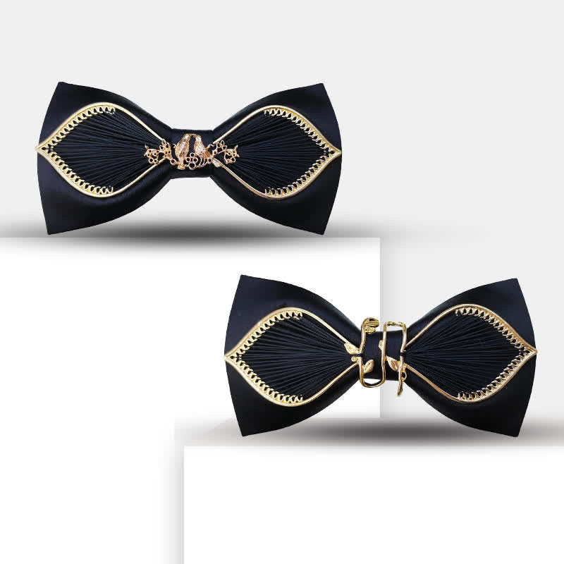 Men's Gold Bird Leaves Floral Pattern Wedding Bow Tie