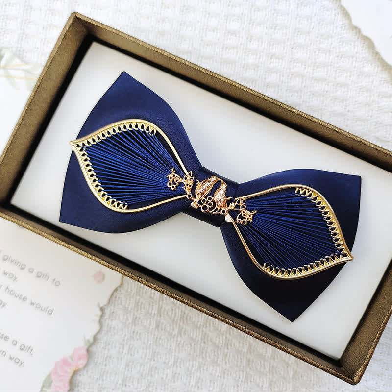 Men's Gold Bird Leaves Floral Pattern Wedding Bow Tie