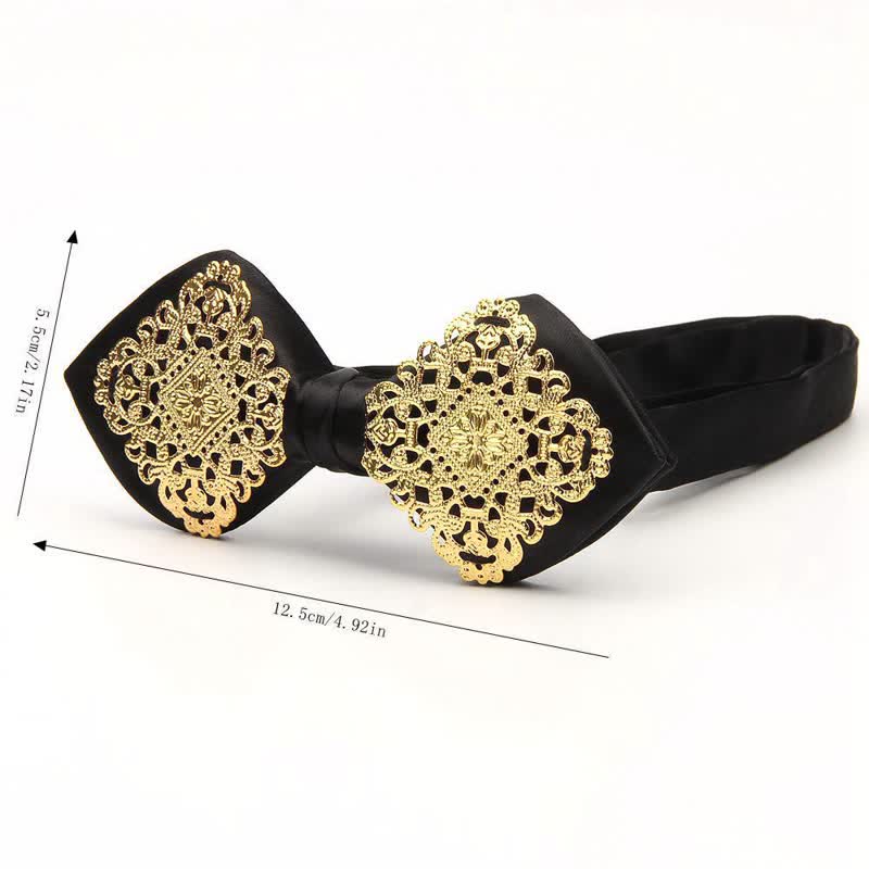 Men's Palace Pattern Gold Metal Pointed Bow Tie