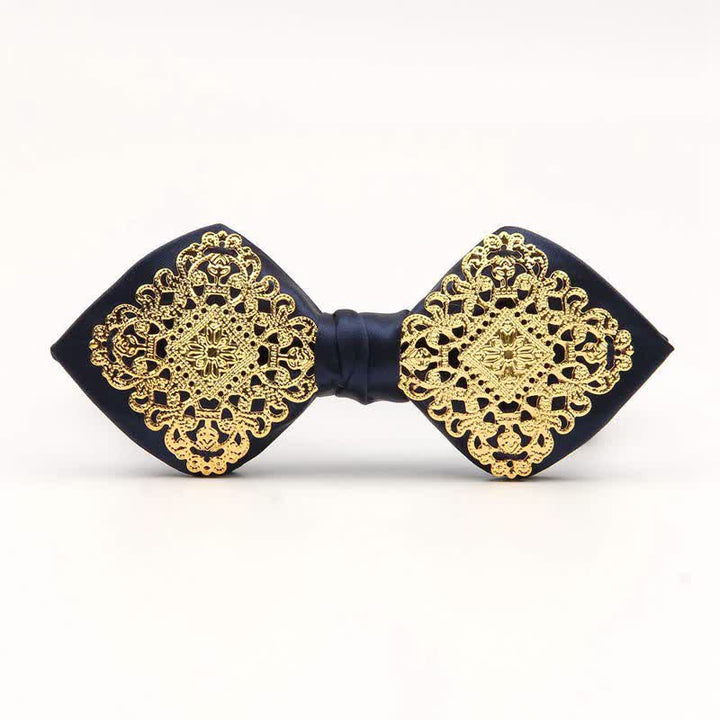 Men's Palace Pattern Gold Metal Pointed Bow Tie