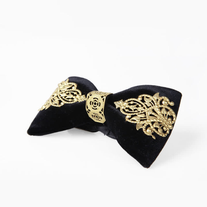 Men's Black Velvet Gold Embellished Bow Tie