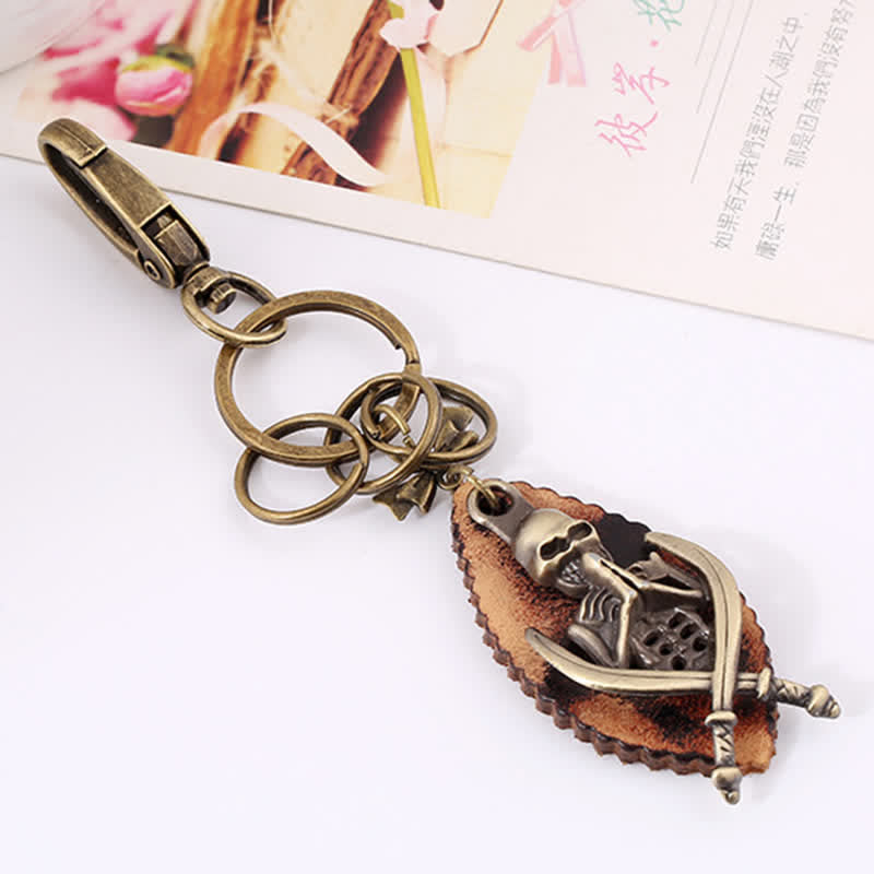 Punk Skeleton Bronze Plated Leather Keychain - image 4