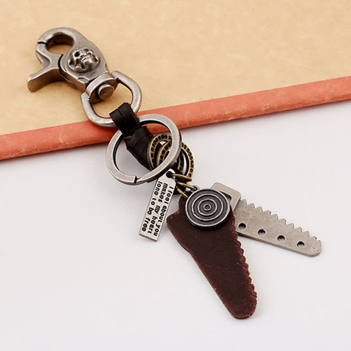 Creative Saw Carved Skull Leather Keychain - image 2