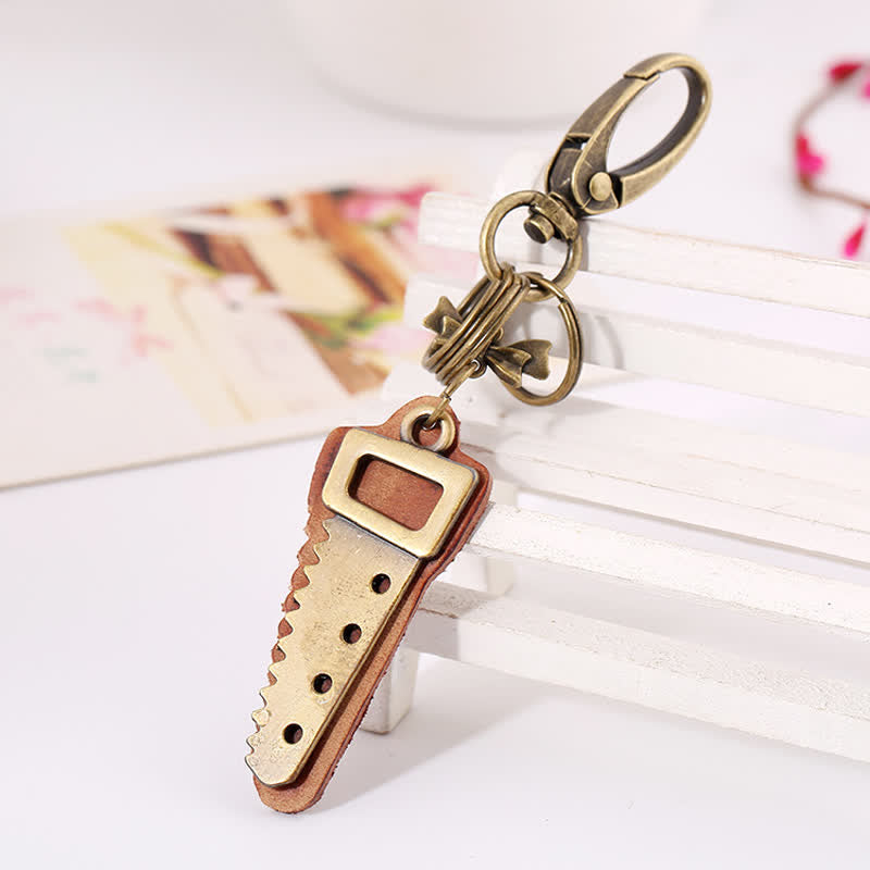 Bronze Saw Creative Bow Knot Leather Keychain - image 2