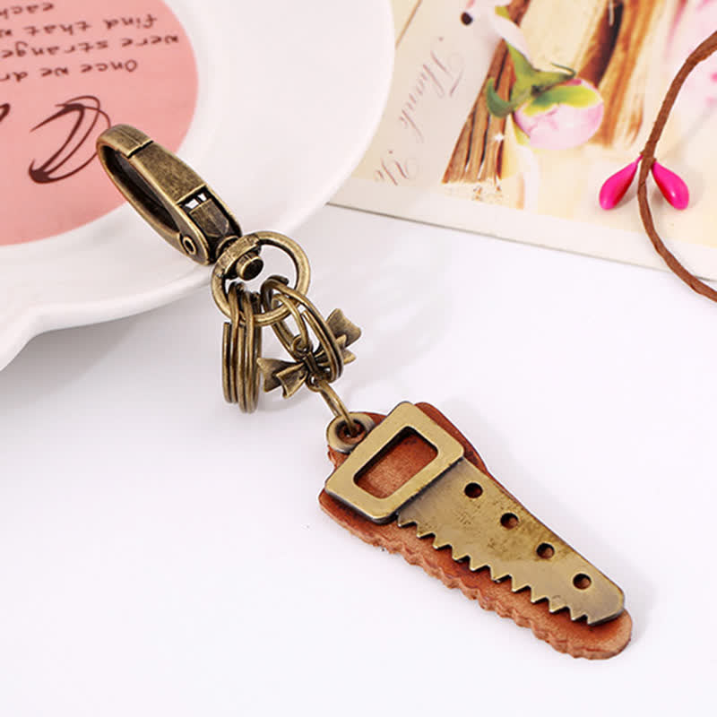 Bronze Saw Creative Bow Knot Leather Keychain - image 3