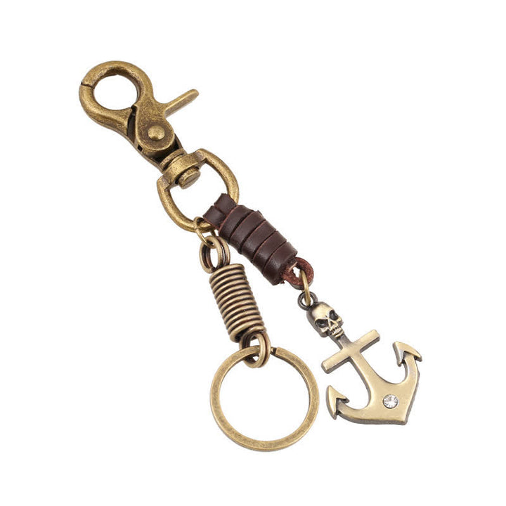Charming Boat Anchor Skull Leather Keychain - image 1