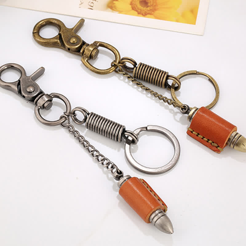 Military Guns Bullet Shape Leather Keychain