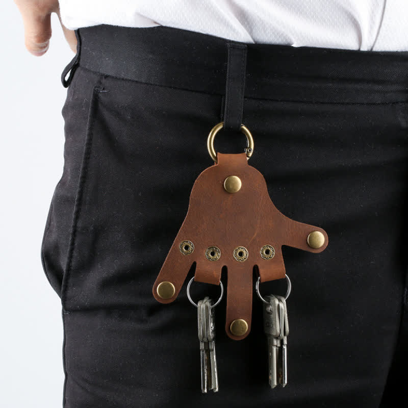 Funny Creative Finger Shape Leather Keychain - Brown - image 0